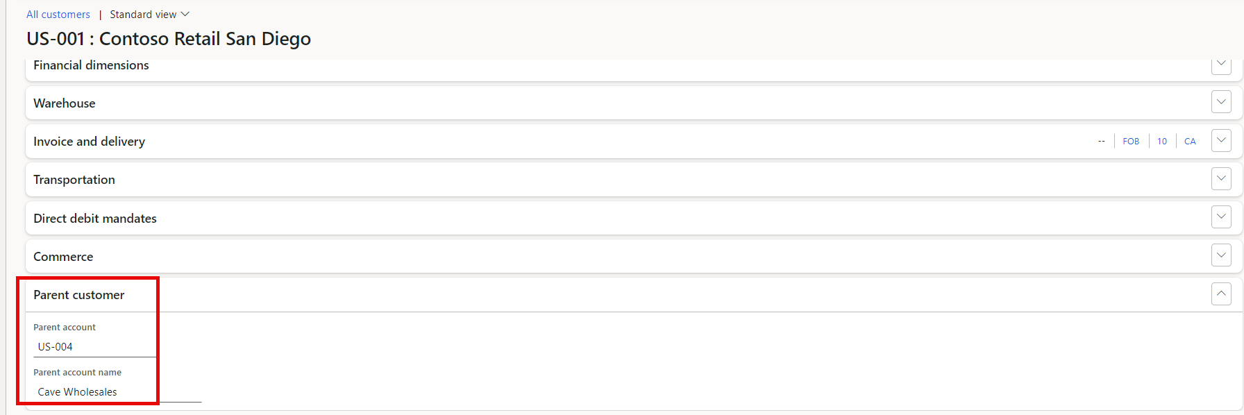 Customer parent-child hierarchy setup