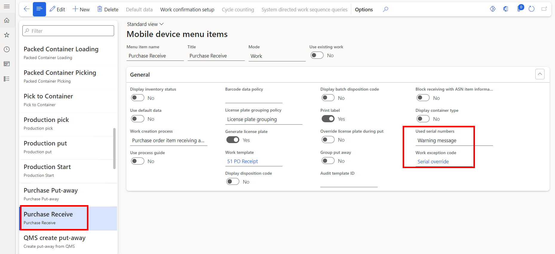 Setting up Prevent duplicate serial receipts feature