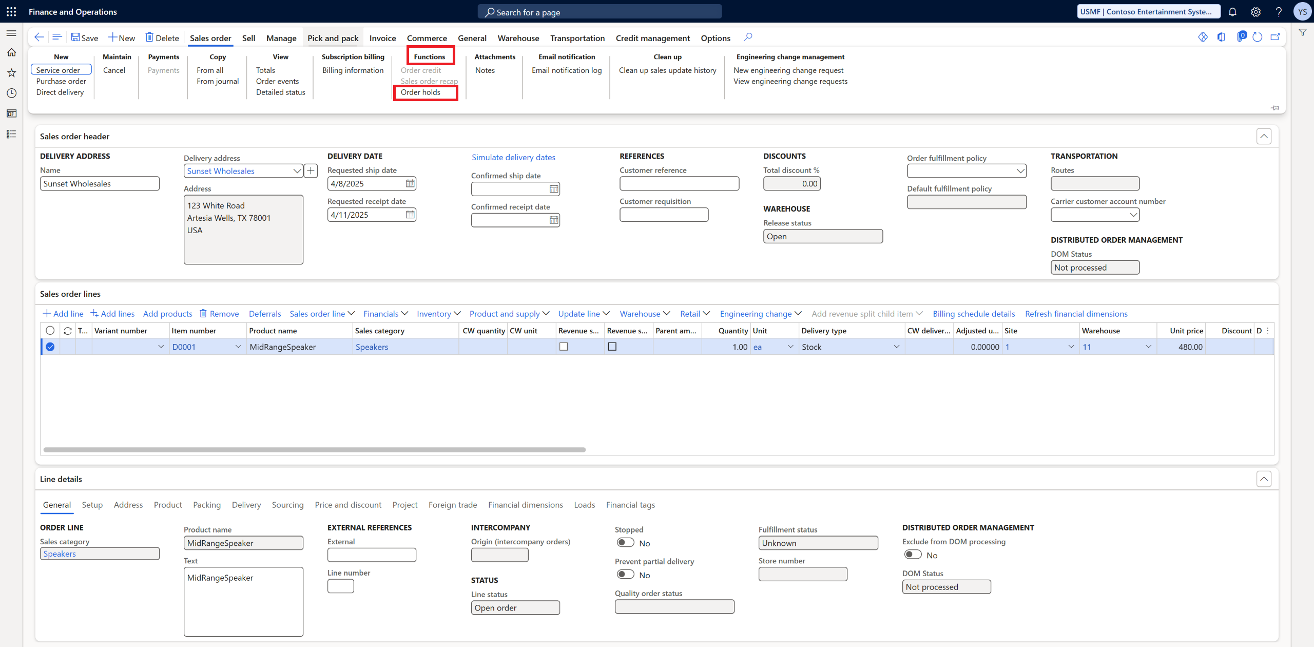 Sales order hold processing