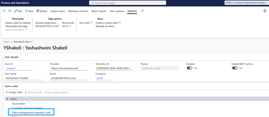 Data Migration metrics user setup