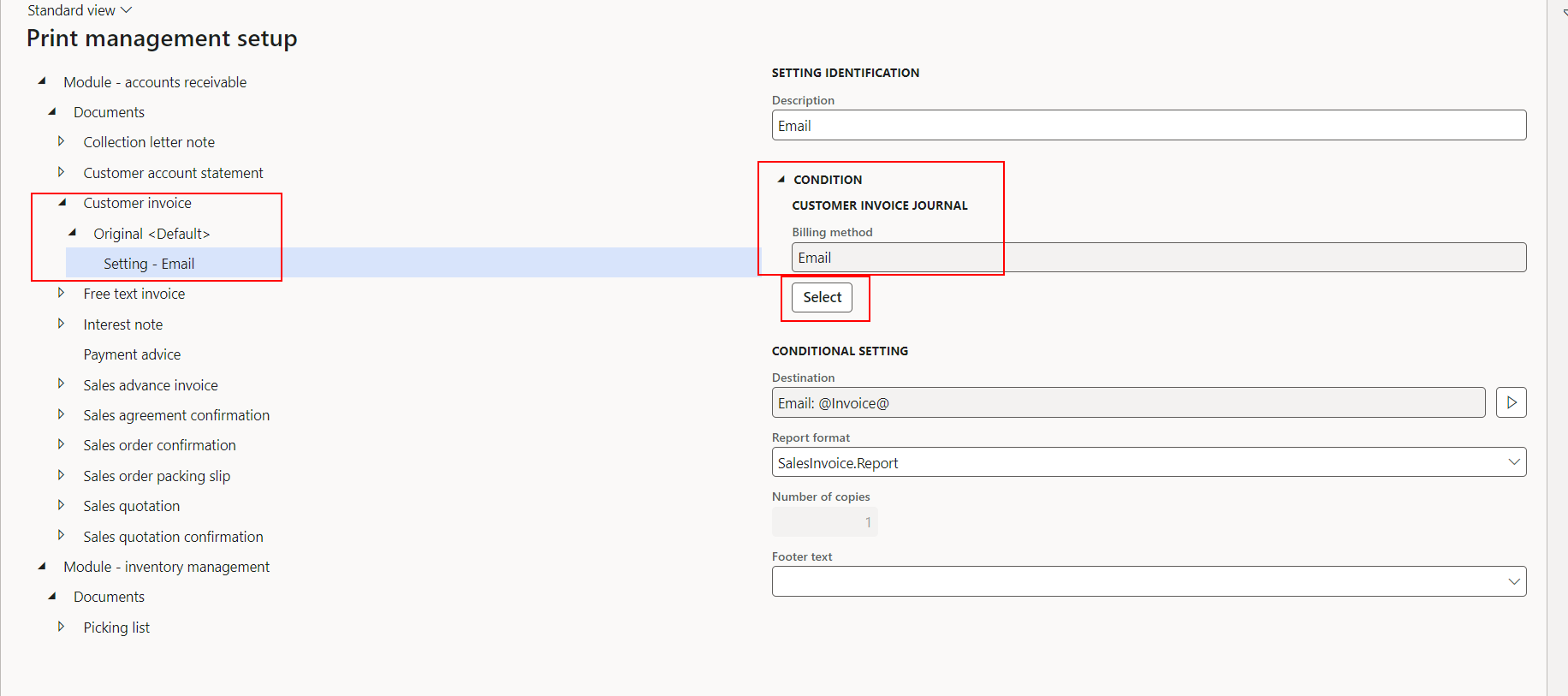 Billing method - Print management setup
