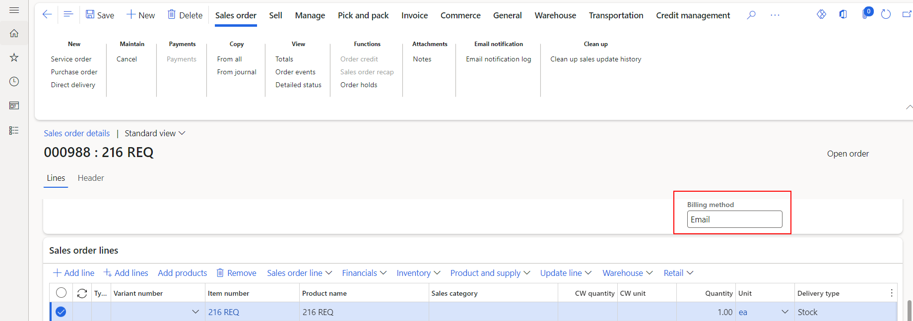 Sales order - Billing method
